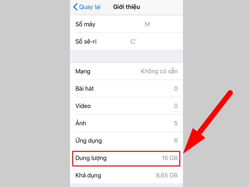 Xem thông tin dung lượng máy